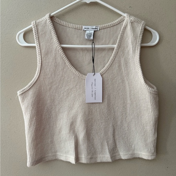 Better Together Tops - Better Together Womens Boho Cropped Waffle Knit Thermal Tank Top Cream Large NWT